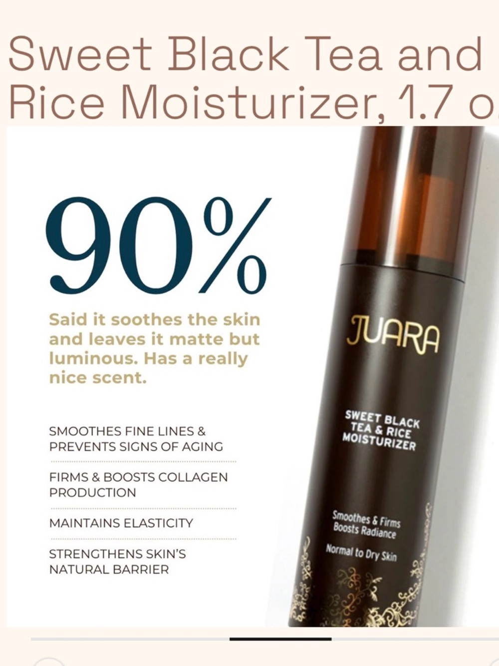Juara sweet black tea and rice facial moisturizer 1.7 oz / 50 ml
